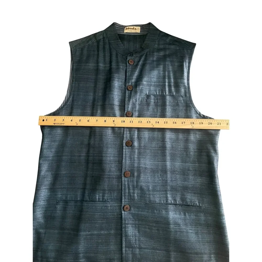 Fabindia Silk Nehru Vest in Blue Size 40